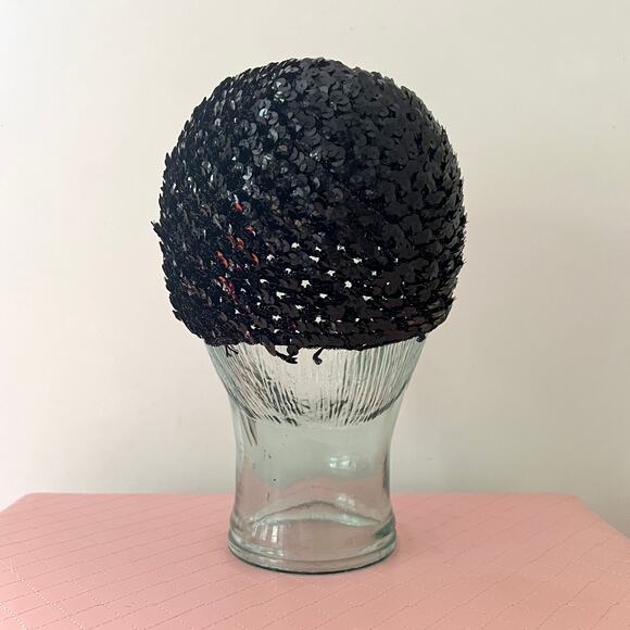 Vintage Black Sequin Threaded Elastic Cap - Picture 8 of 8